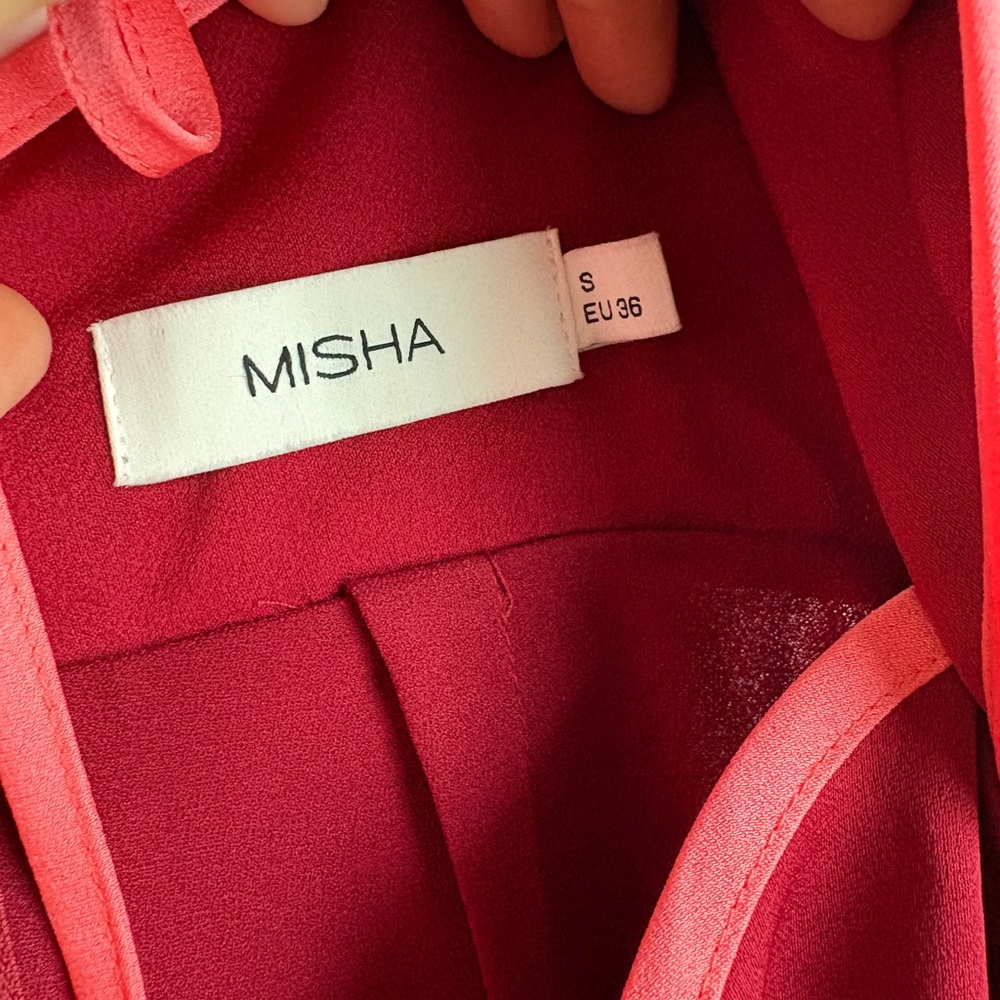 Misha Burgundy Maxi Dress with Pink Trim front cutout - Picture 3 of 4